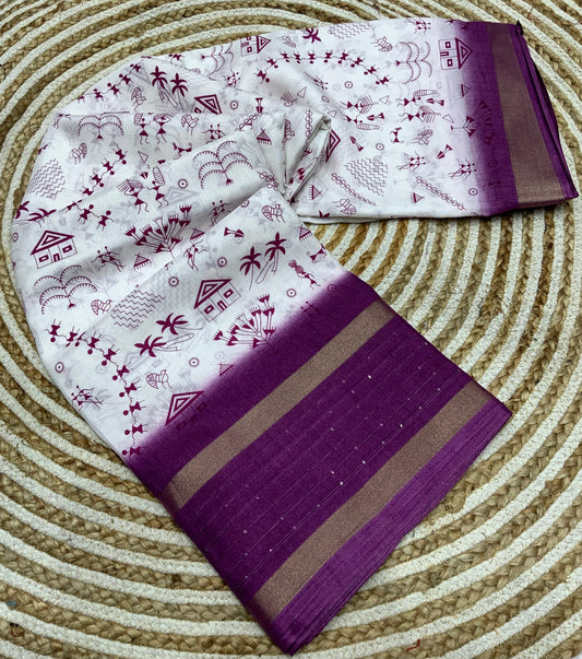 Dola Silk Worli Sequence Border Saree - Swaraas