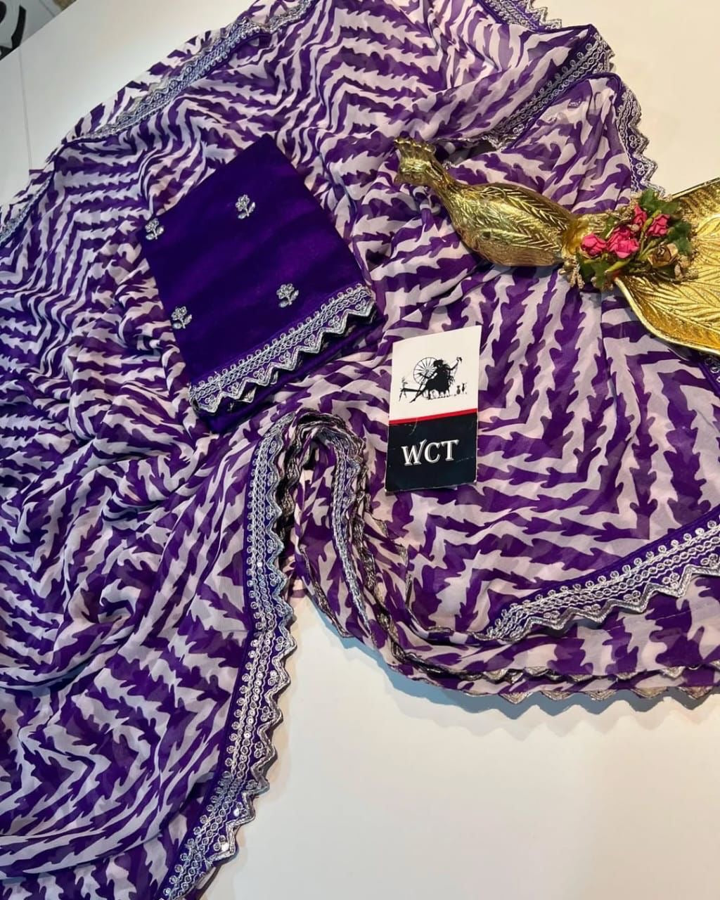 Lehriya Georgette Printed Saree with Heavy Sequin Lace Border & Silk Embroidered Blouse – Lahriya Special Collection