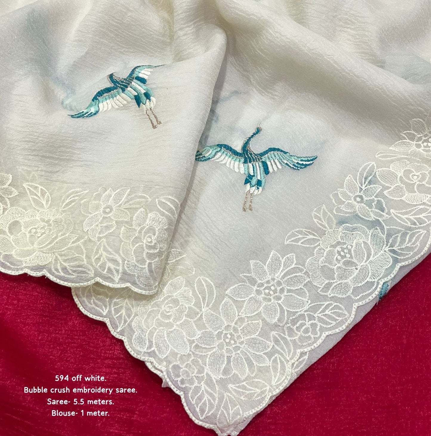 soft bubble crush saree in off white color