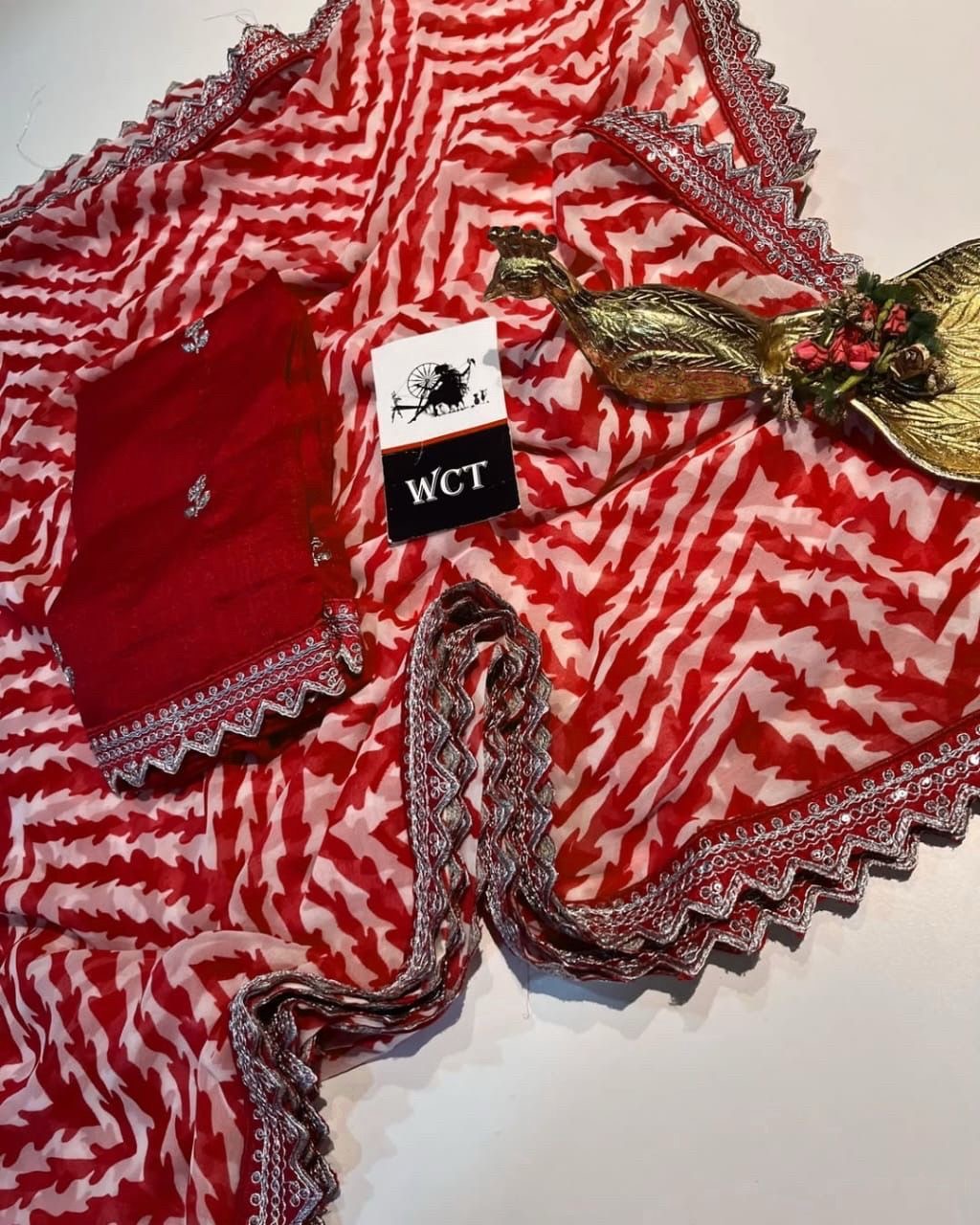 Lehriya Georgette Printed Saree with Heavy Sequin Lace Border & Silk Embroidered Blouse – Lahriya Special Collection