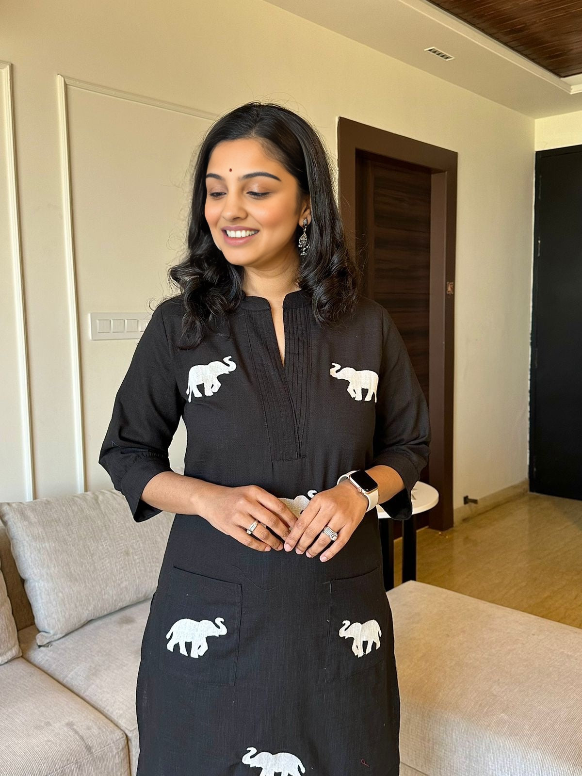 Elephant embroidered cotton pant set - Swaraas