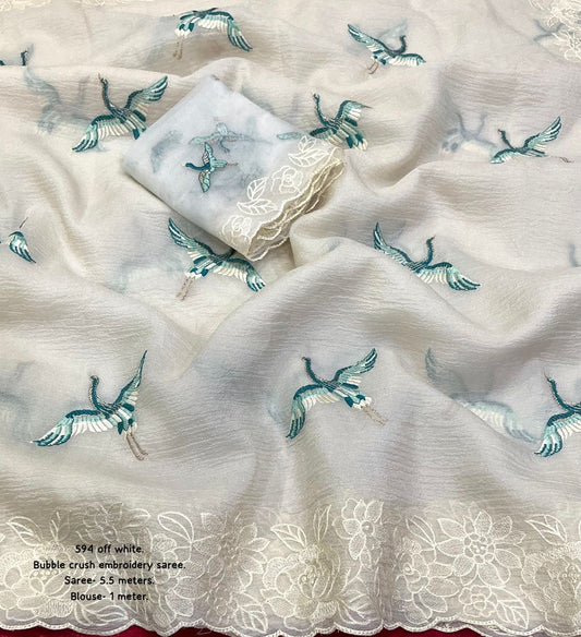 soft bubble crush saree in off white color