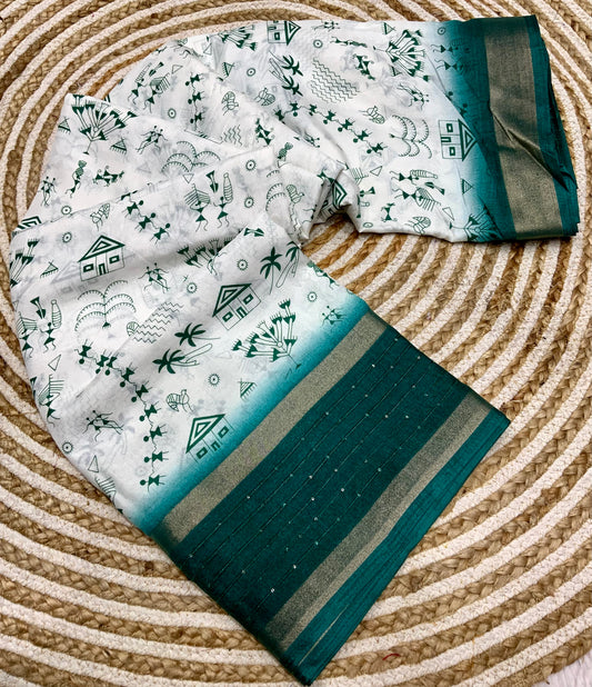 Dola Silk Worli Sequence Border Saree - Swaraas