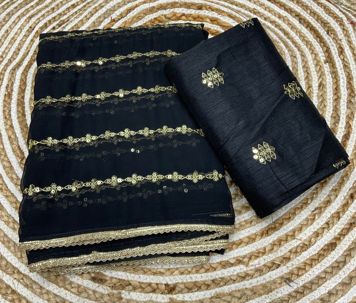 Designer Georgette Saree with Intricate Handwork & Embroidered Work Blouse – Elegant Party Wear | Swaraas.in