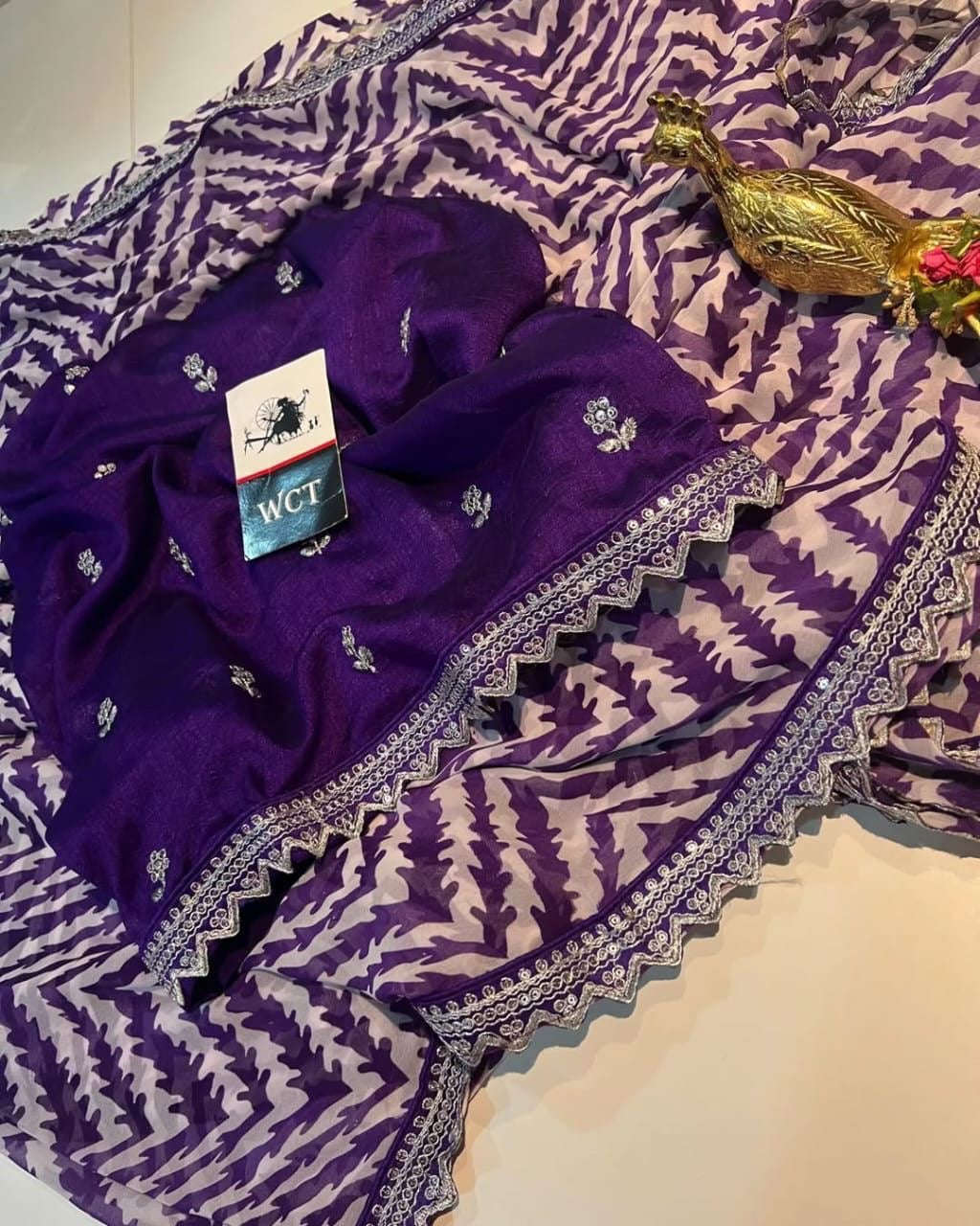 Lehriya Georgette Printed Saree with Heavy Sequin Lace Border & Silk Embroidered Blouse – Lahriya Special Collection