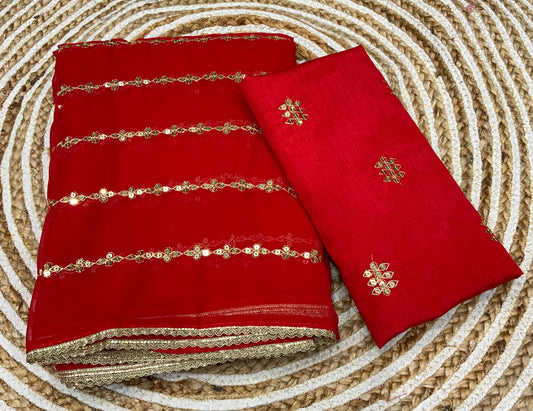 Designer Georgette Saree with Intricate Handwork & Embroidered Work Blouse – Elegant Party Wear | Swaraas.in