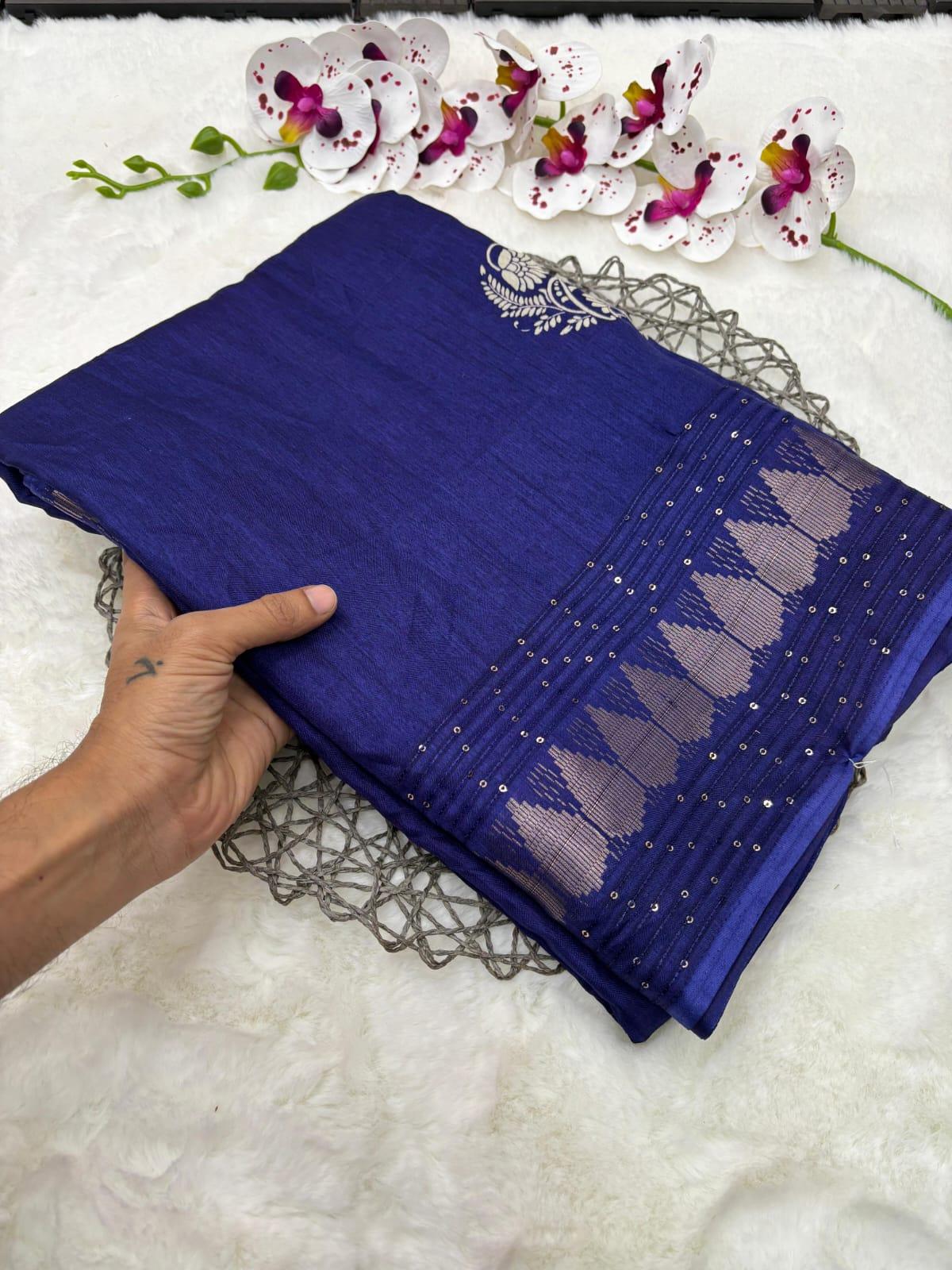 Pure Meghna slub Silk with Weave sequnce and printed Reach Pallu Blouse running with butti - Swaraas