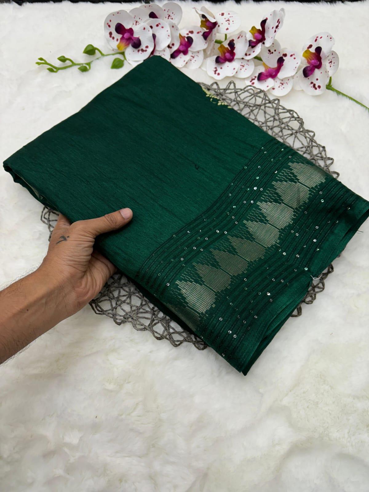 Pure Meghna slub Silk with Weave sequnce and printed Reach Pallu Blouse running with butti - Swaraas