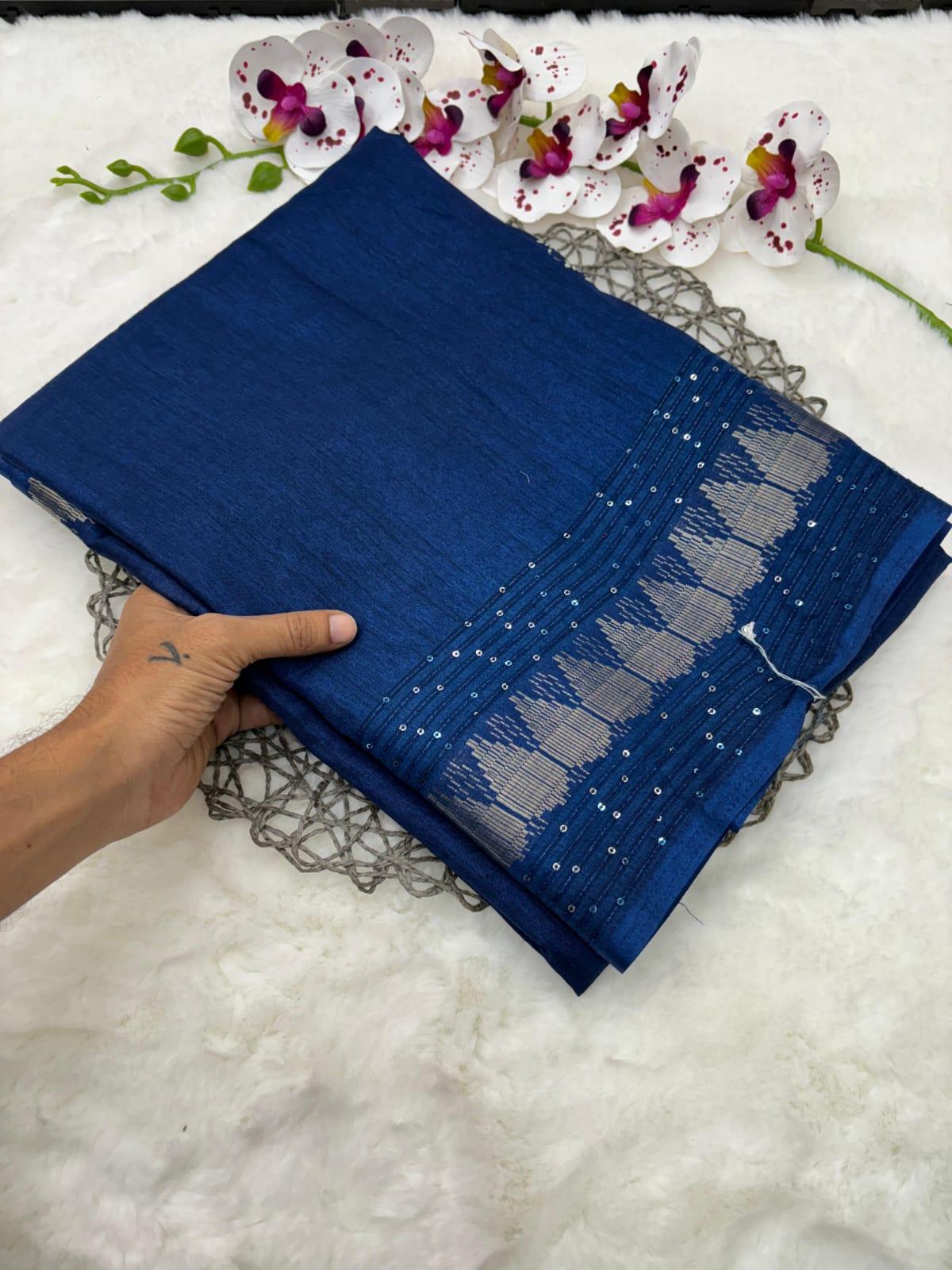 Pure Meghna slub Silk with Weave sequnce and printed Reach Pallu Blouse running with butti - Swaraas