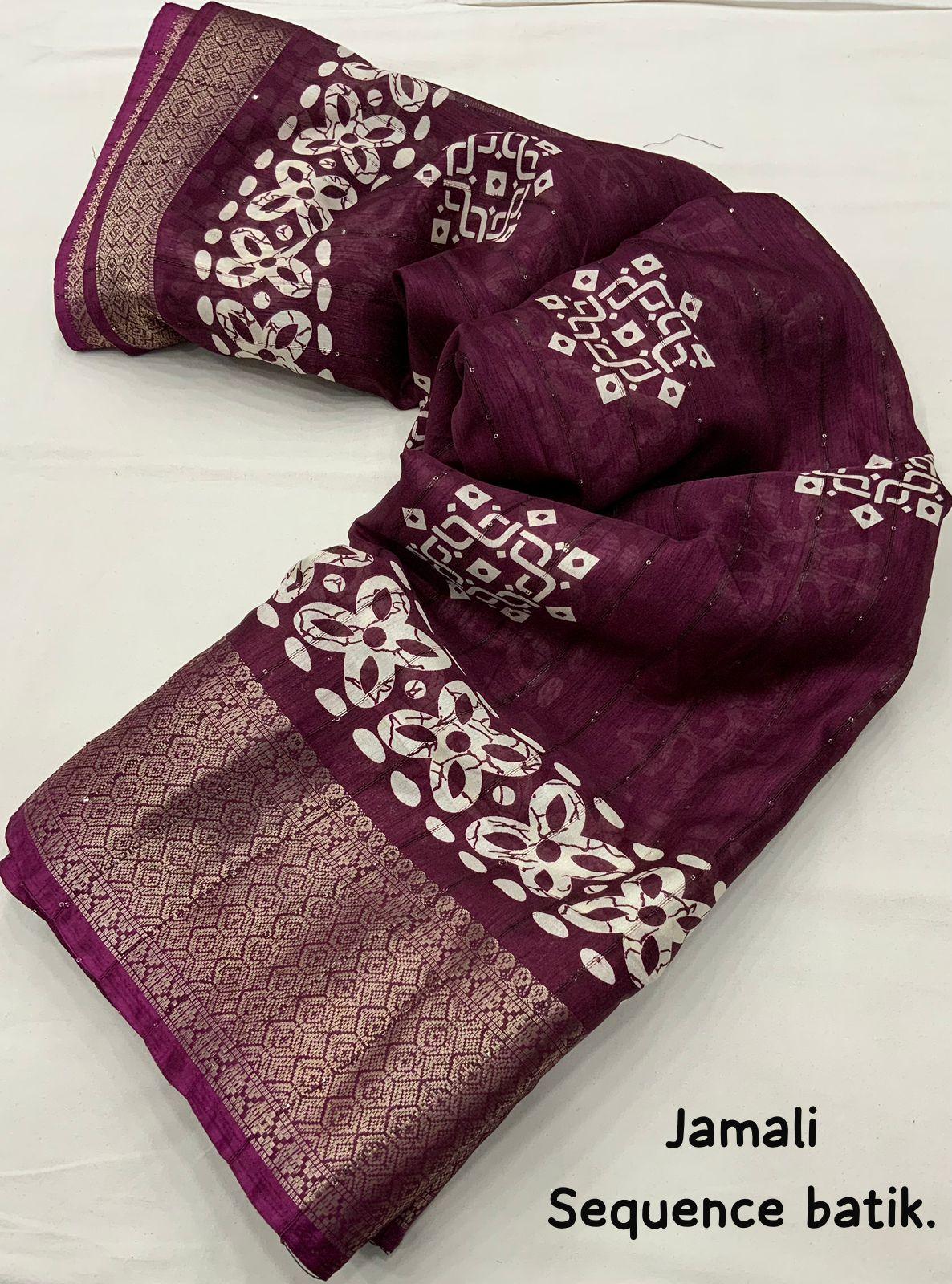 COTTON CRAPE SAREE WITH SEQUENCE WORK - Swaraas