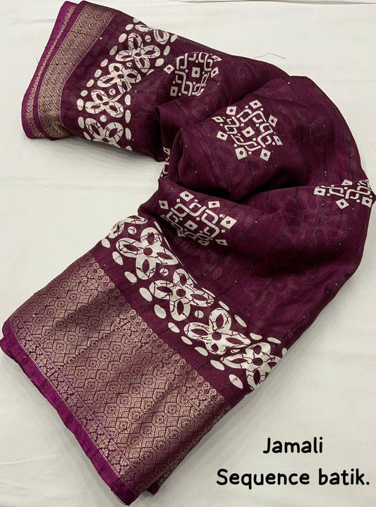 COTTON CRAPE SAREE WITH SEQUENCE WORK - Swaraas