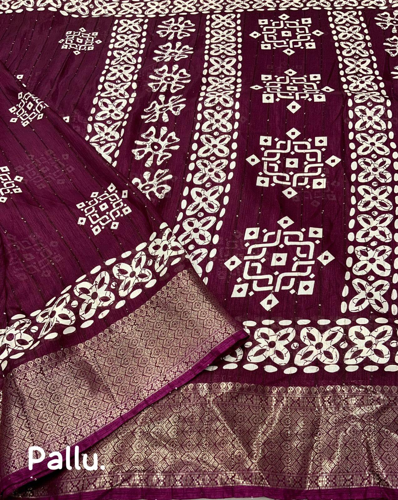 COTTON CRAPE SAREE WITH SEQUENCE WORK - Swaraas
