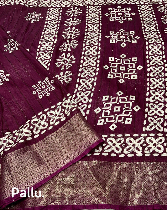 COTTON CRAPE SAREE WITH SEQUENCE WORK - Swaraas
