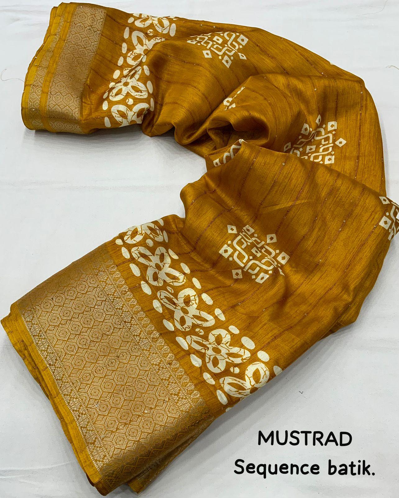 COTTON CRAPE SAREE WITH SEQUENCE WORK - Swaraas
