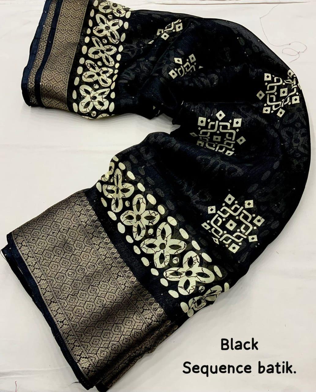 COTTON CRAPE SAREE WITH SEQUENCE WORK - Swaraas