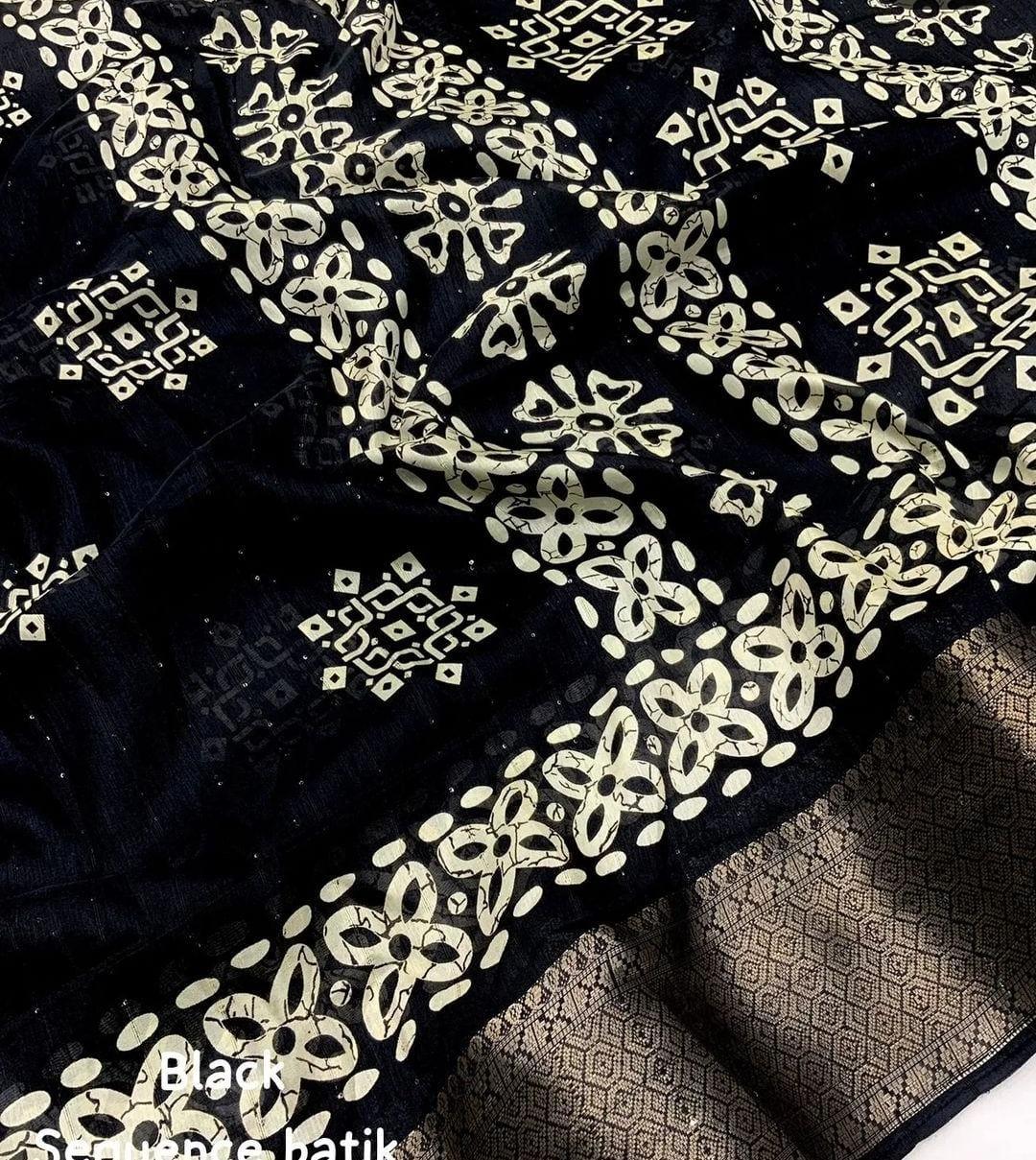 COTTON CRAPE SAREE WITH SEQUENCE WORK - Swaraas