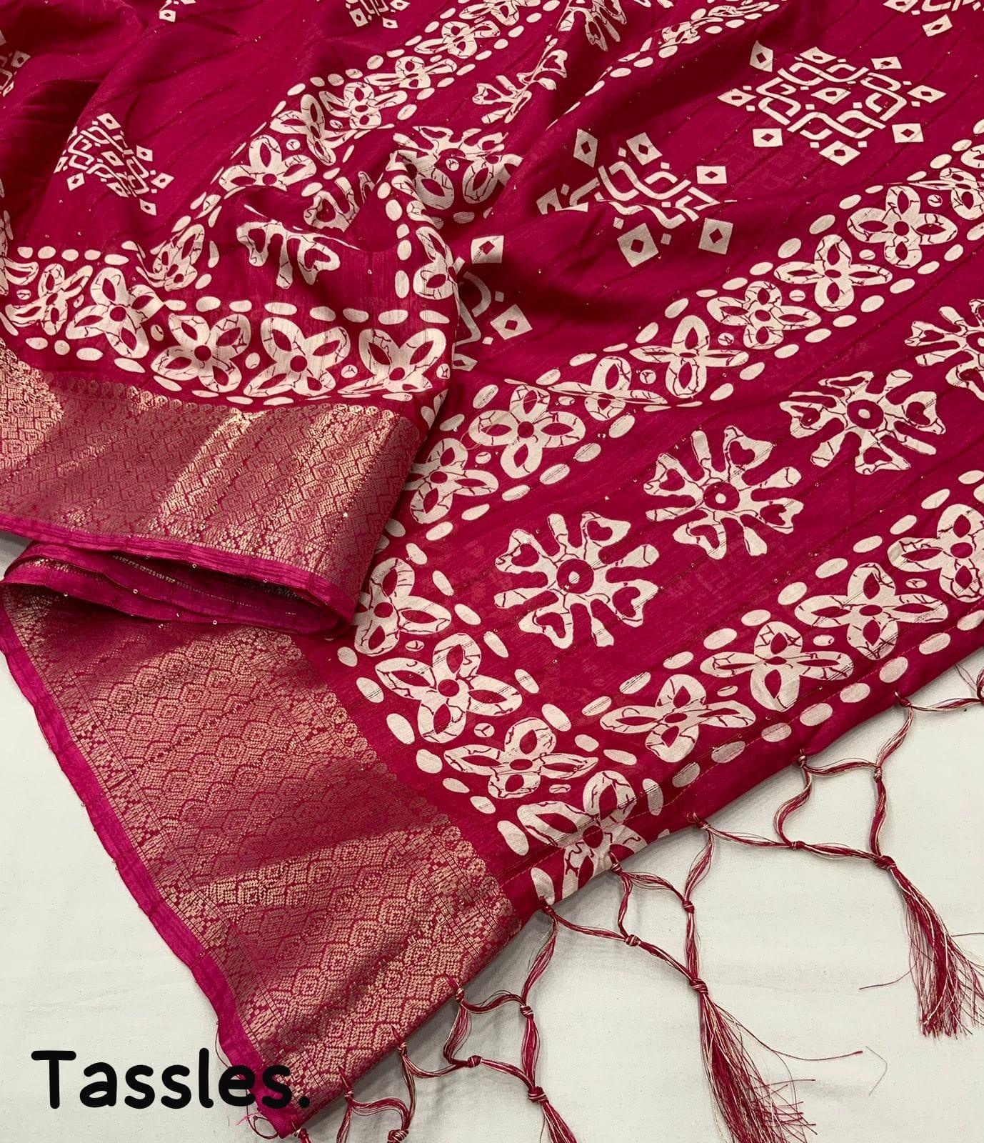 COTTON CRAPE SAREE WITH SEQUENCE WORK - Swaraas
