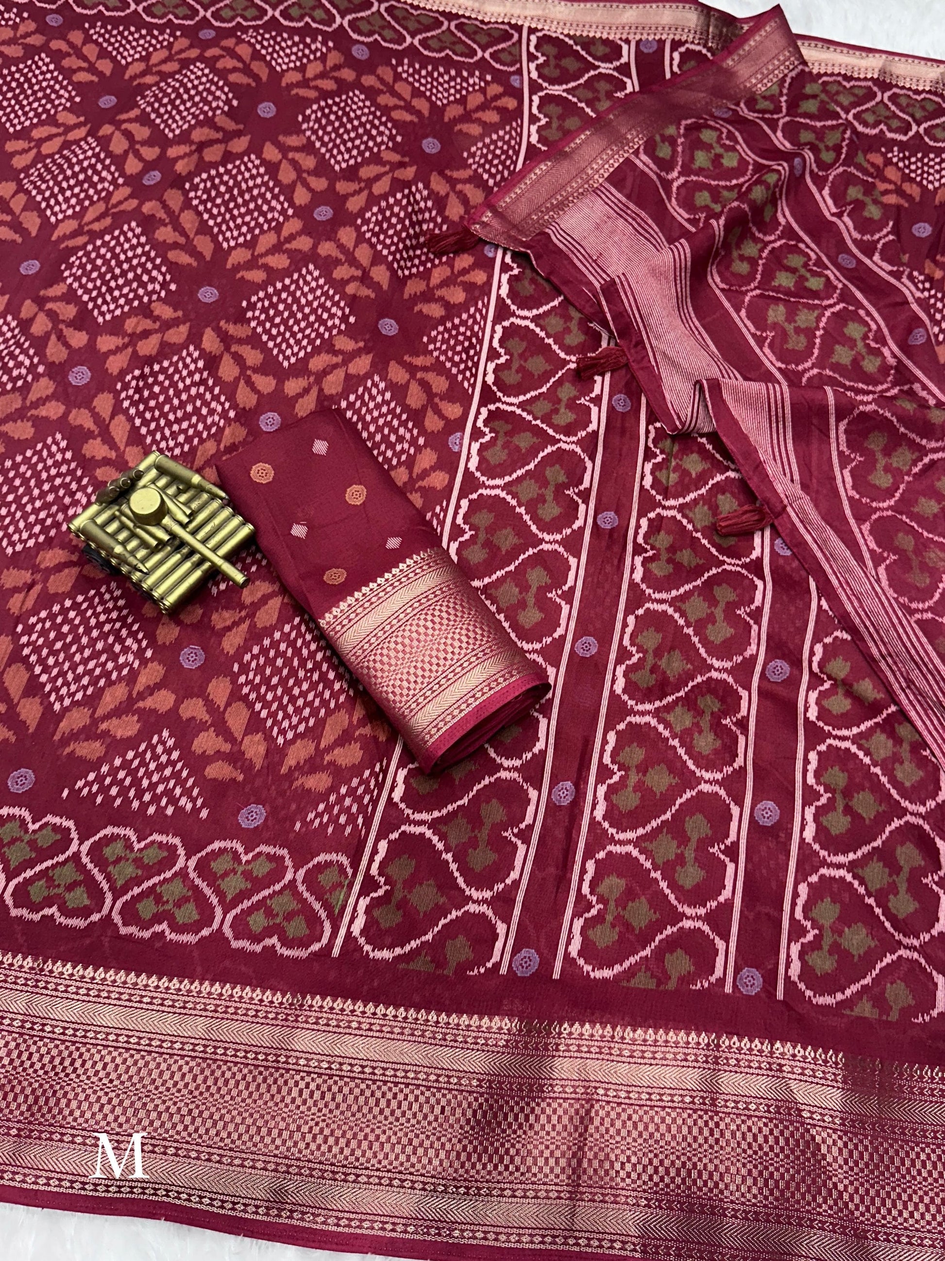 printed muslin cotton saree with zari boder & tussles in pallu - Swaraas