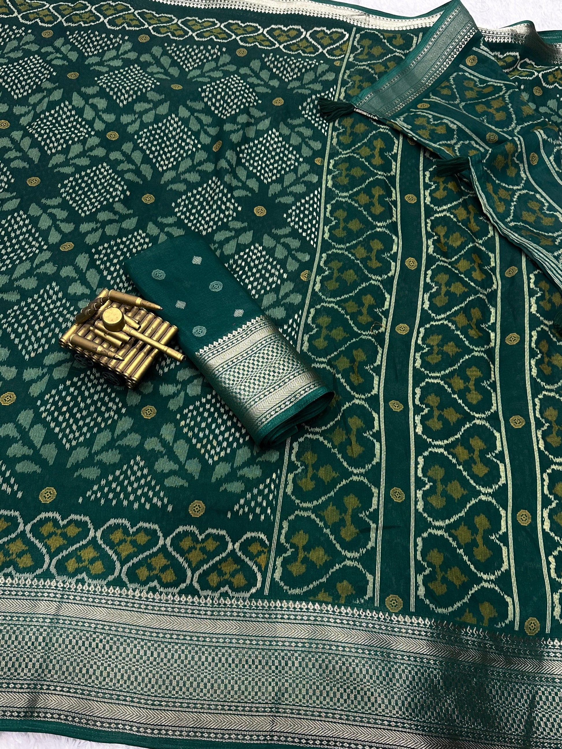 printed muslin cotton saree with zari boder & tussles in pallu - Swaraas