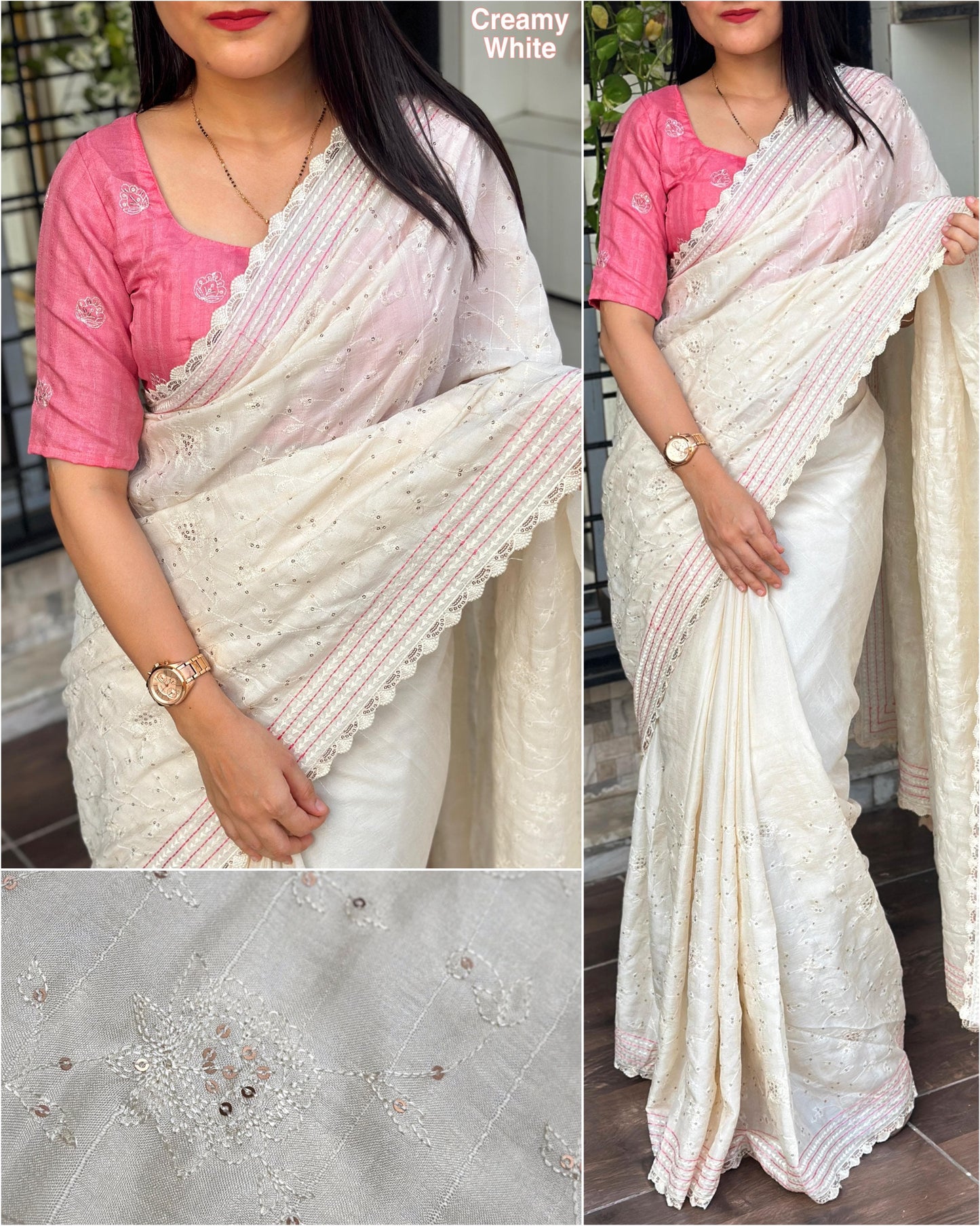 Multi thread Embroidery work in saree with sequins touch - Swaraas