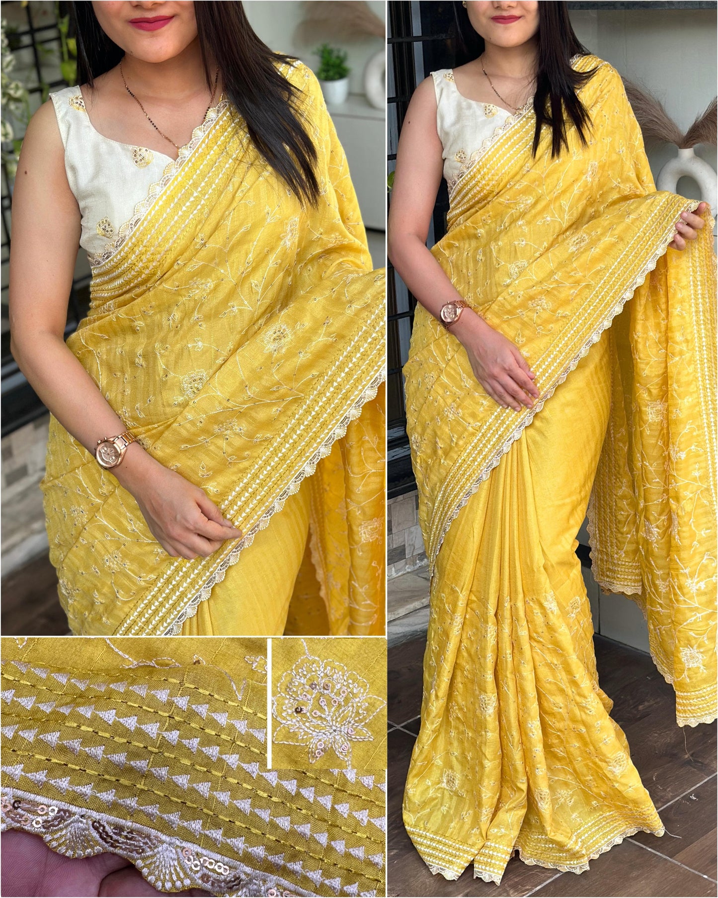 Multi thread Embroidery work in saree with sequins touch - Swaraas