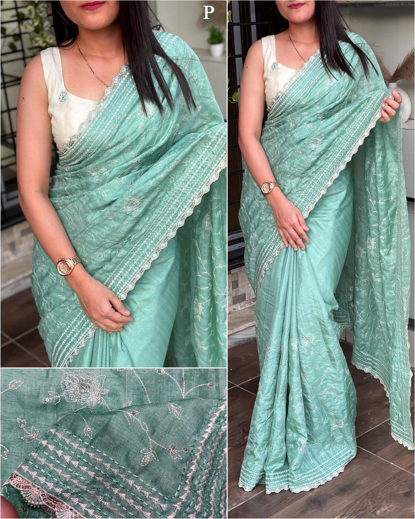 Multi thread Embroidery work in saree with sequins touch - Swaraas
