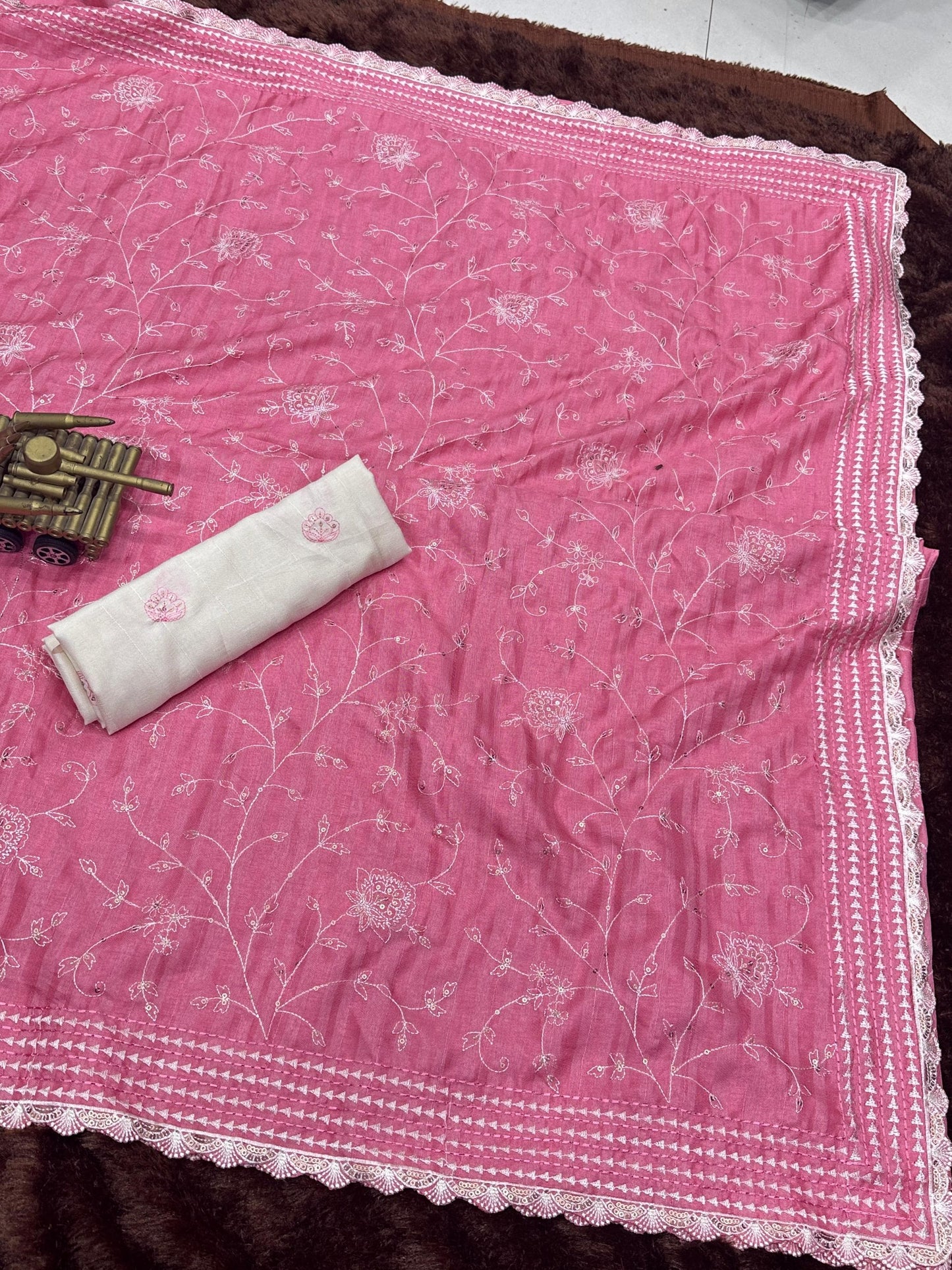 Multi thread Embroidery work in saree with sequins touch - Swaraas