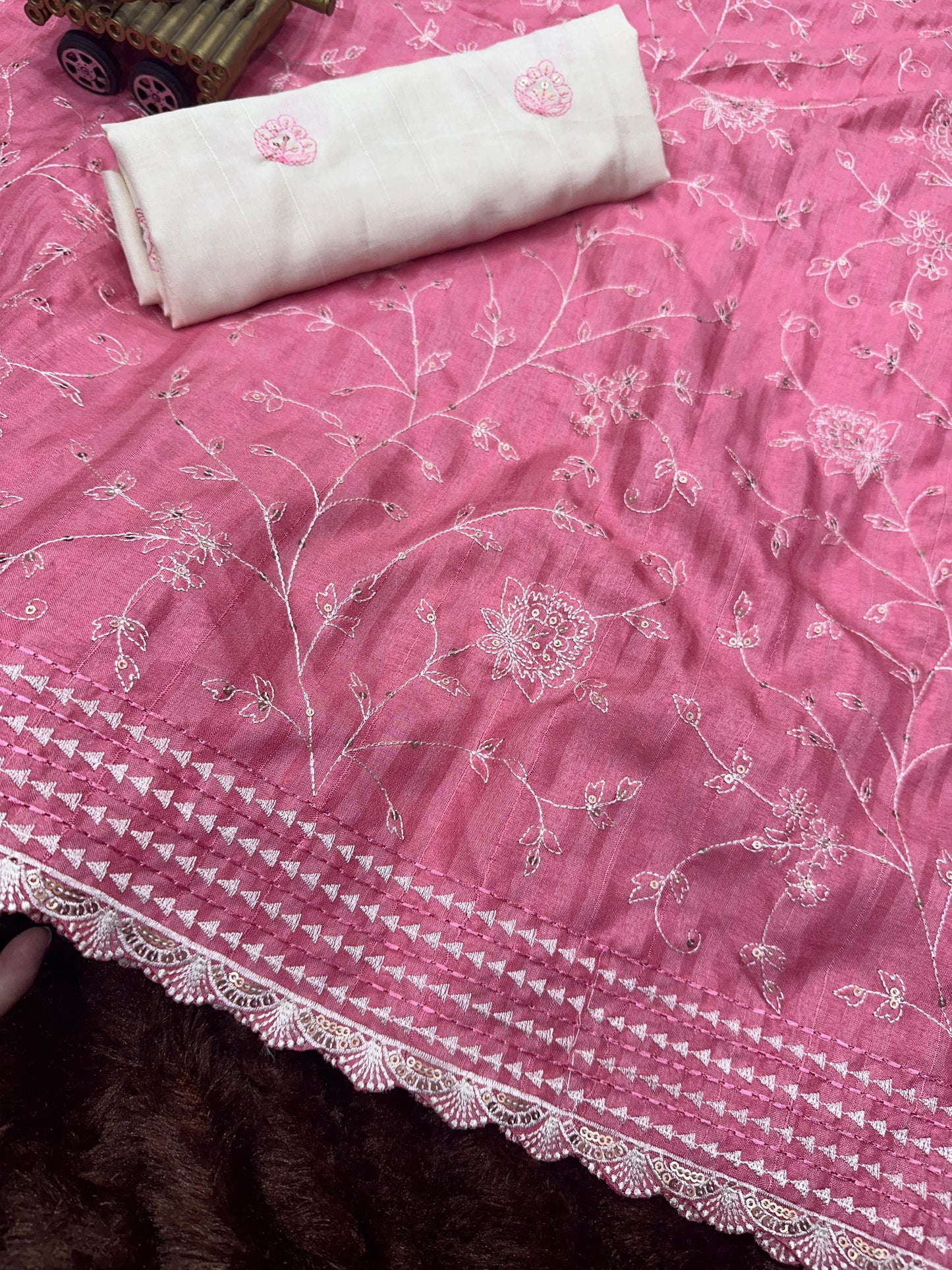 Multi thread Embroidery work in saree with sequins touch - Swaraas