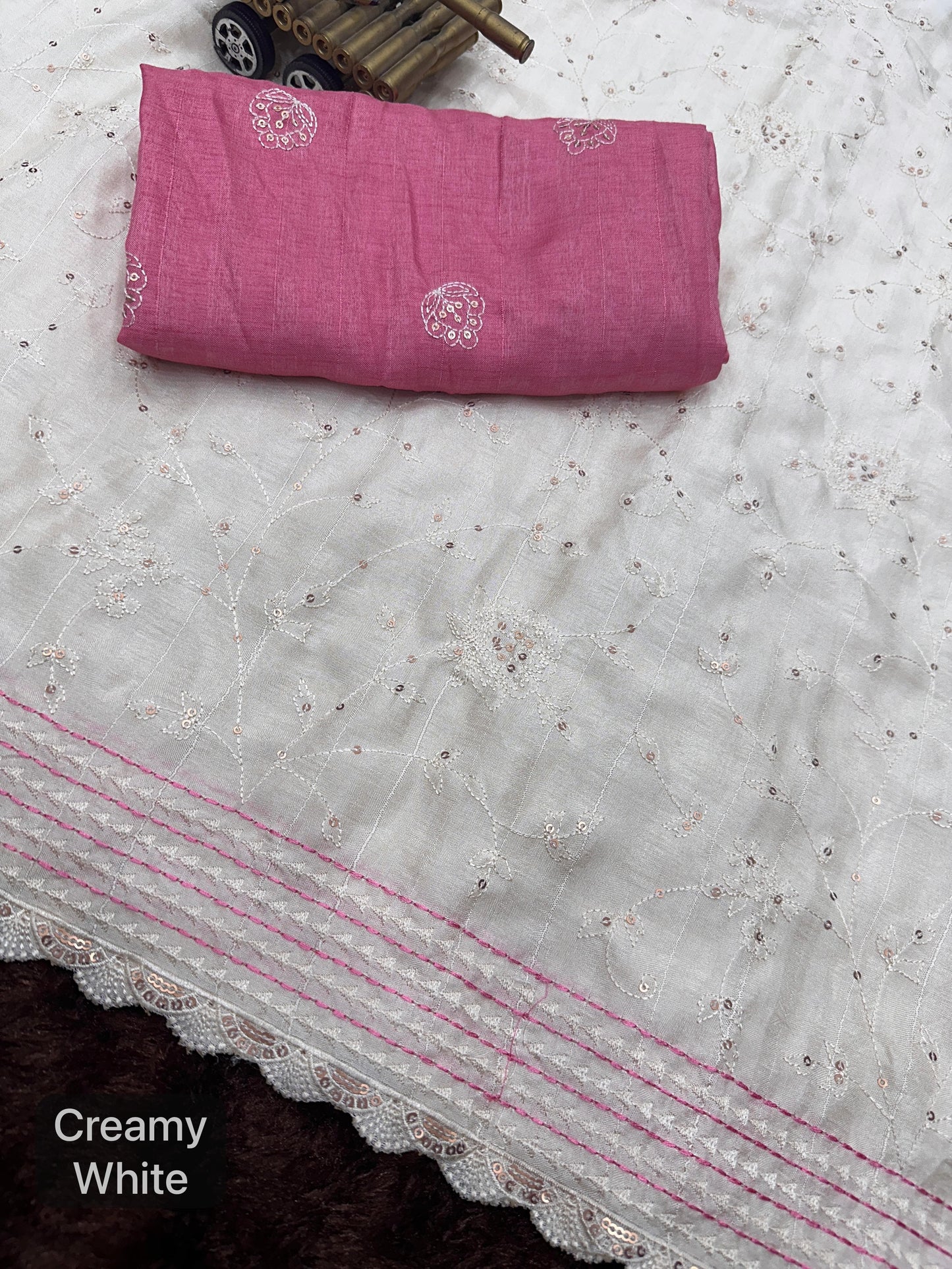 Multi thread Embroidery work in saree with sequins touch - Swaraas