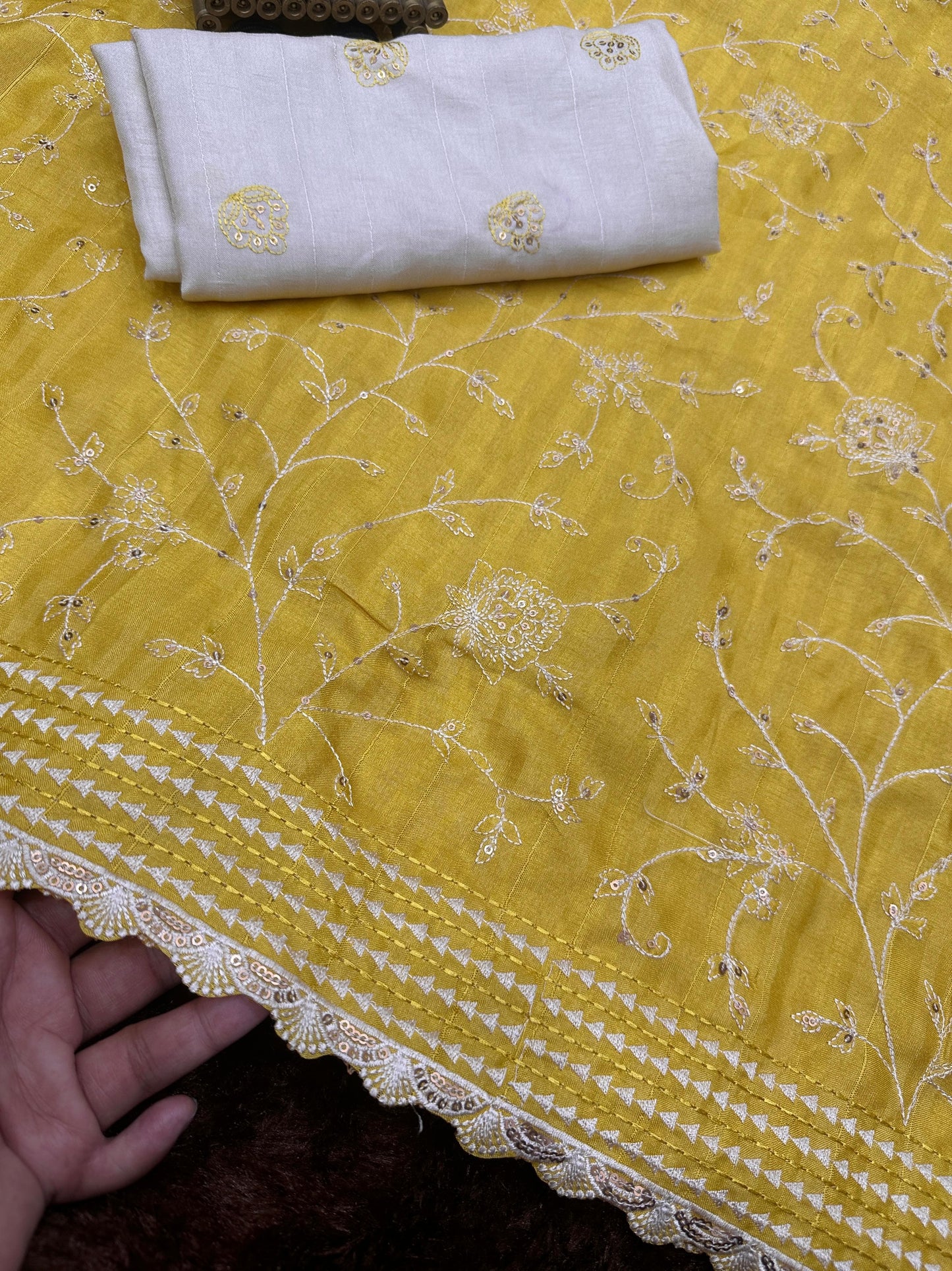 Multi thread Embroidery work in saree with sequins touch - Swaraas