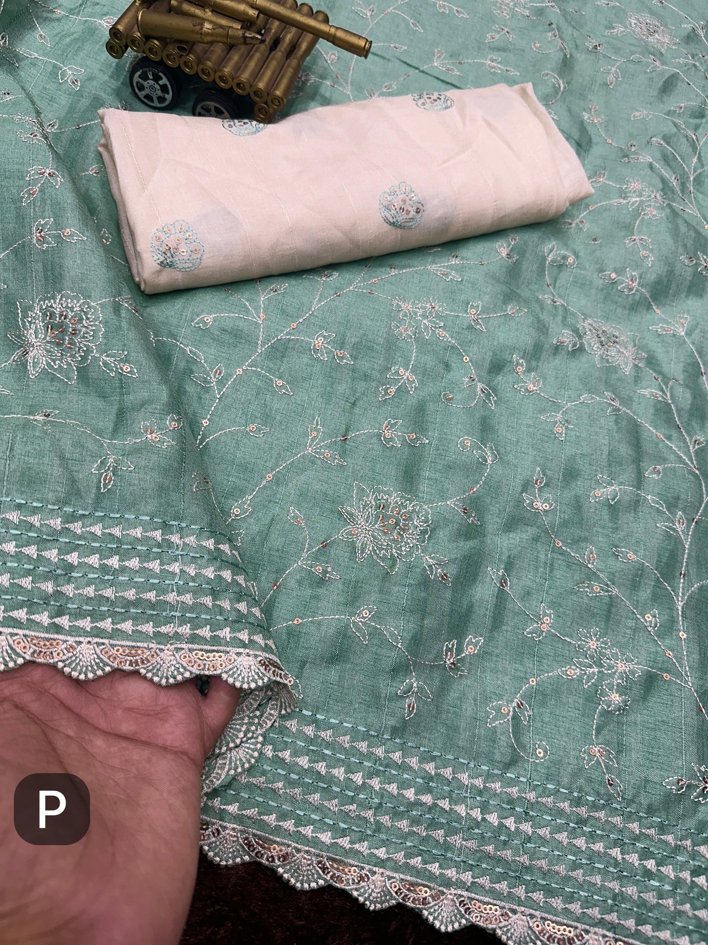 Multi thread Embroidery work in saree with sequins touch - Swaraas