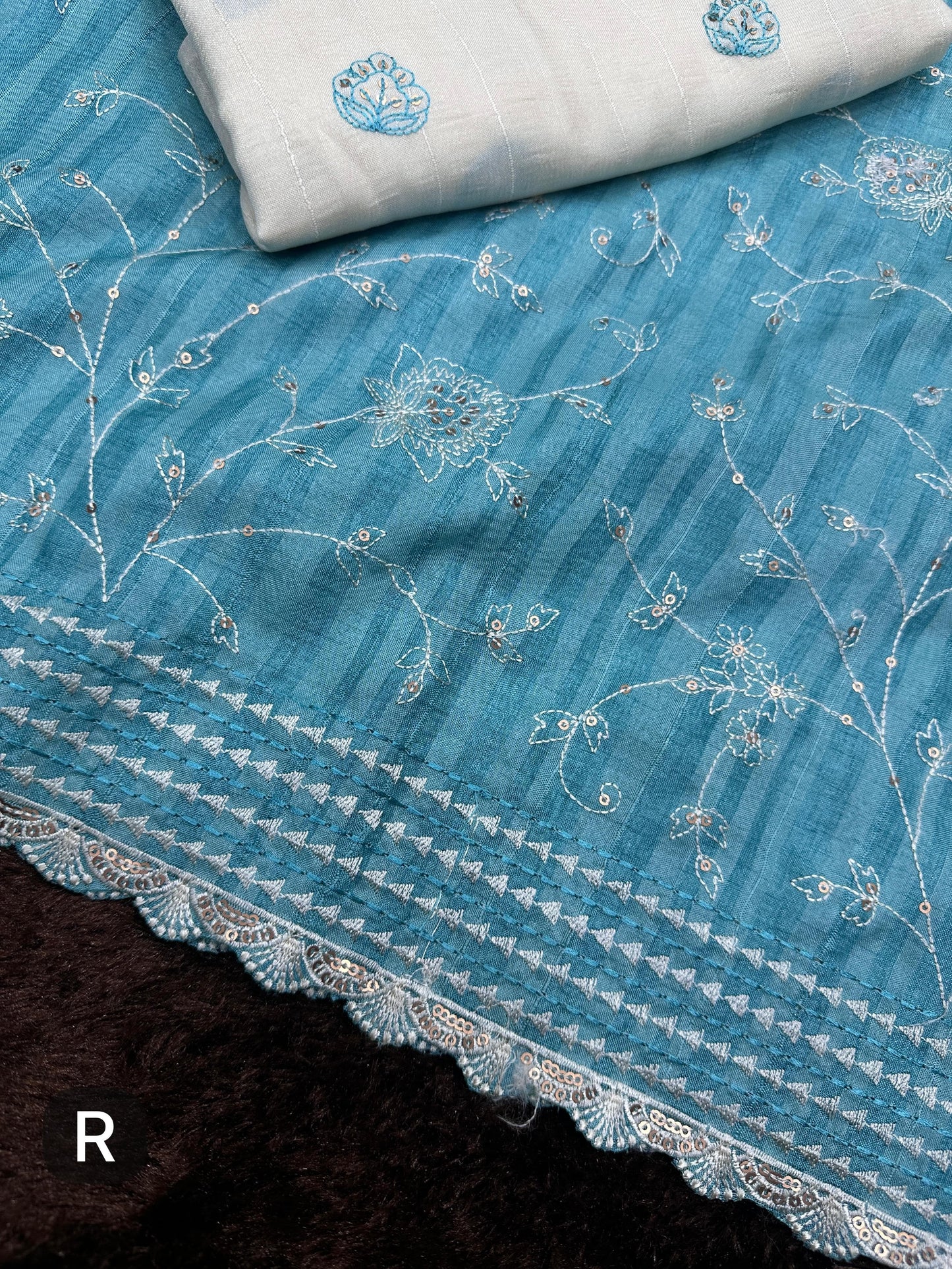 Multi thread Embroidery work in saree with sequins touch - Swaraas