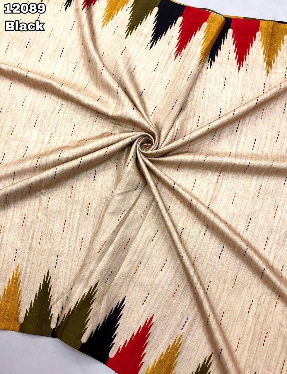 Handloom Tussur silk Temple Design Digital Print with tussels on Pallu - Swaraas