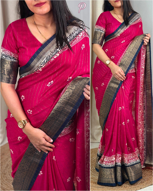 Pure cotton silk with jacquard border - Swaraas