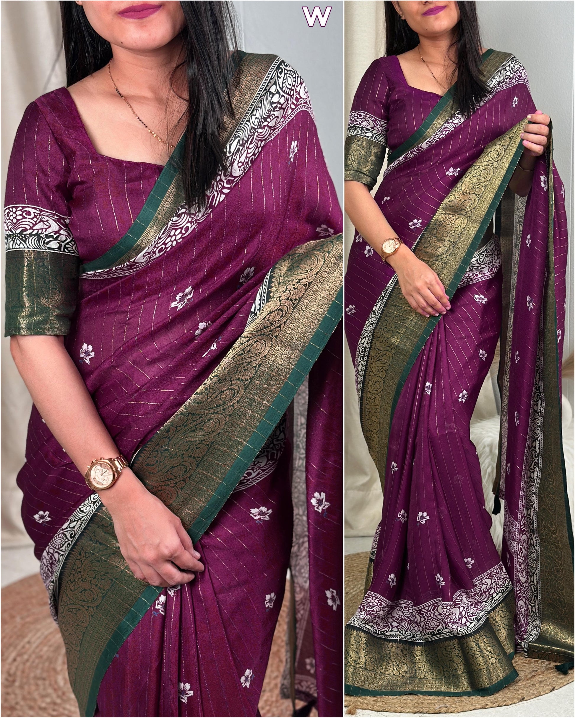 Pure cotton silk with jacquard border - Swaraas
