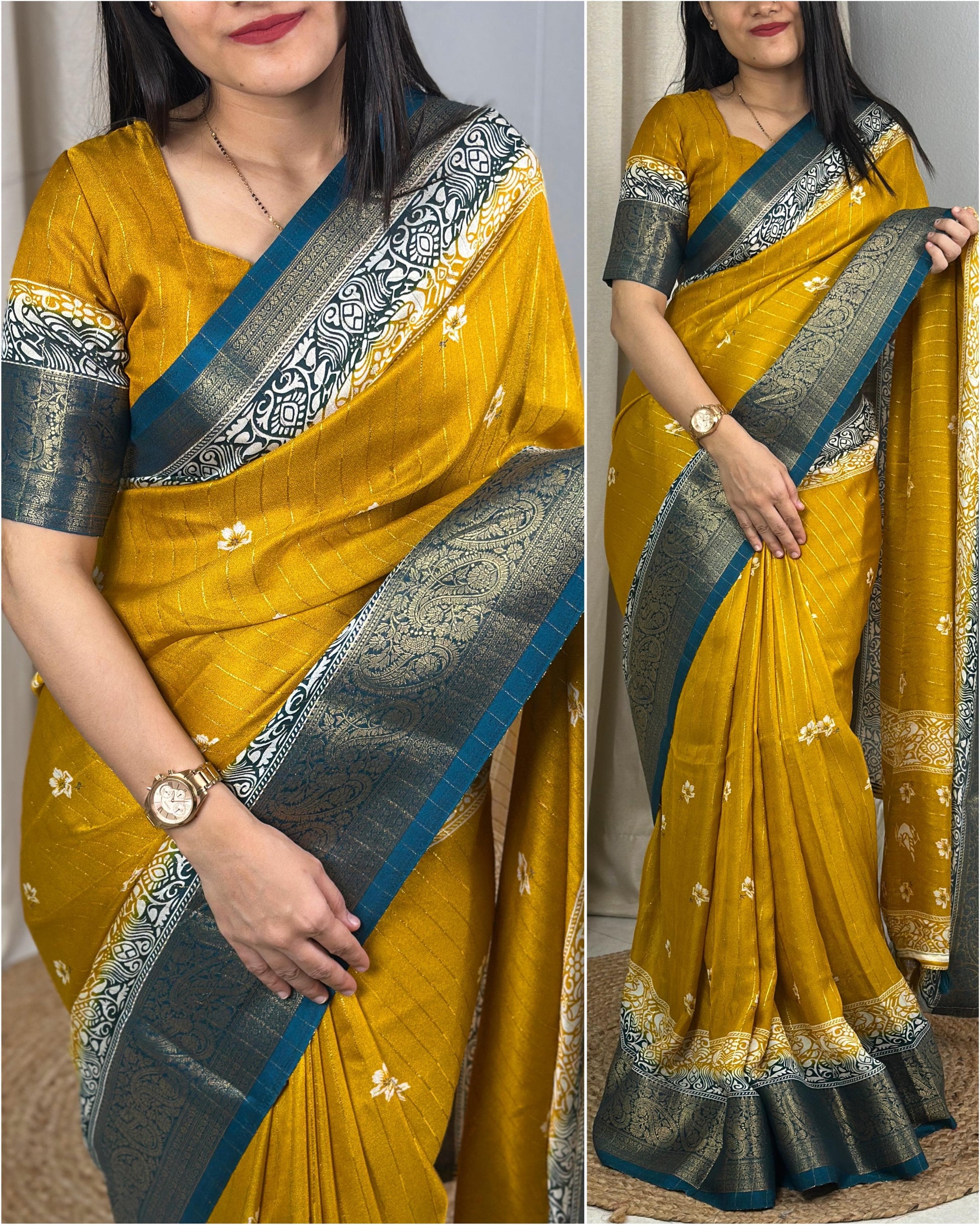 Pure cotton silk with jacquard border - Swaraas