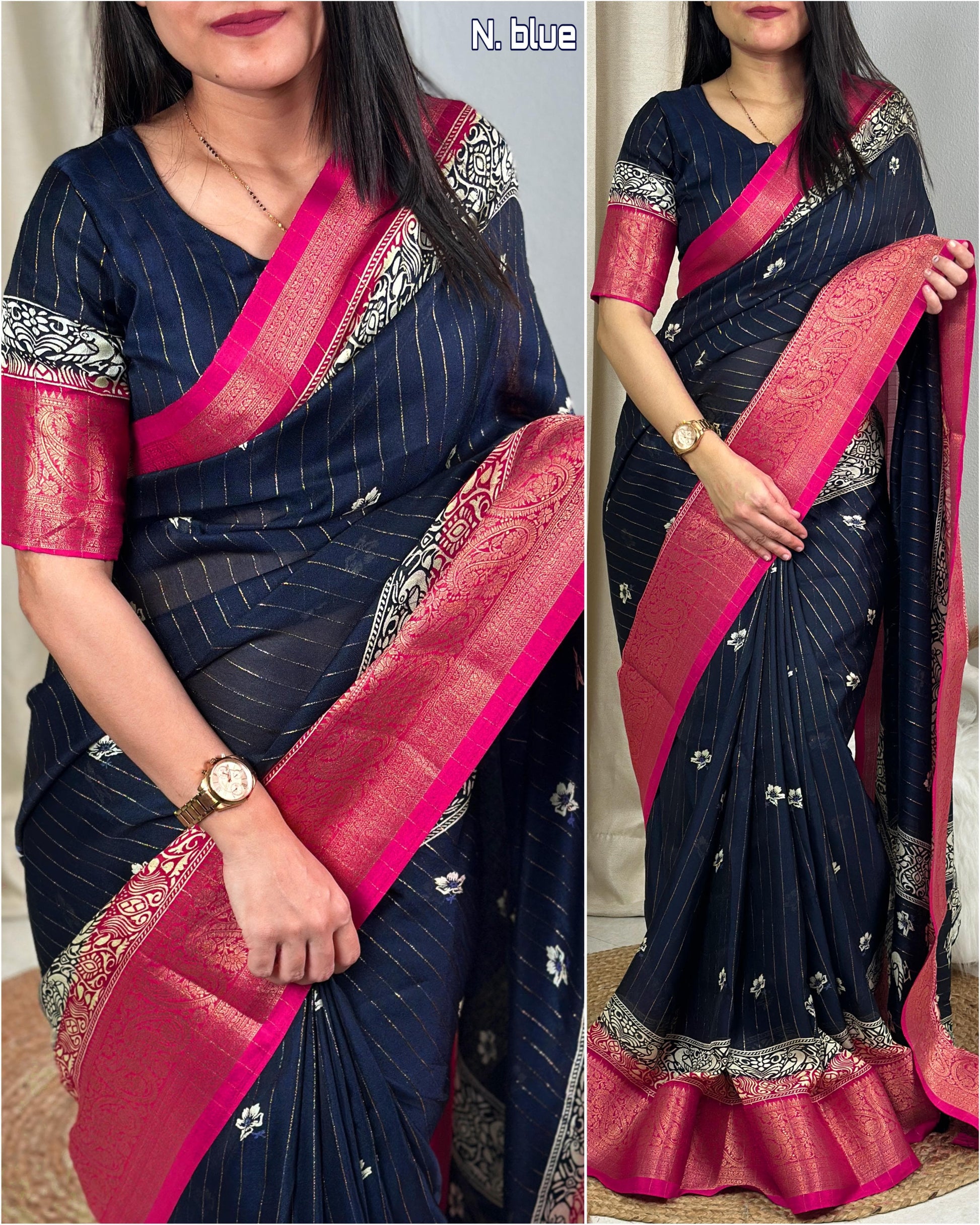 Pure cotton silk with jacquard border - Swaraas