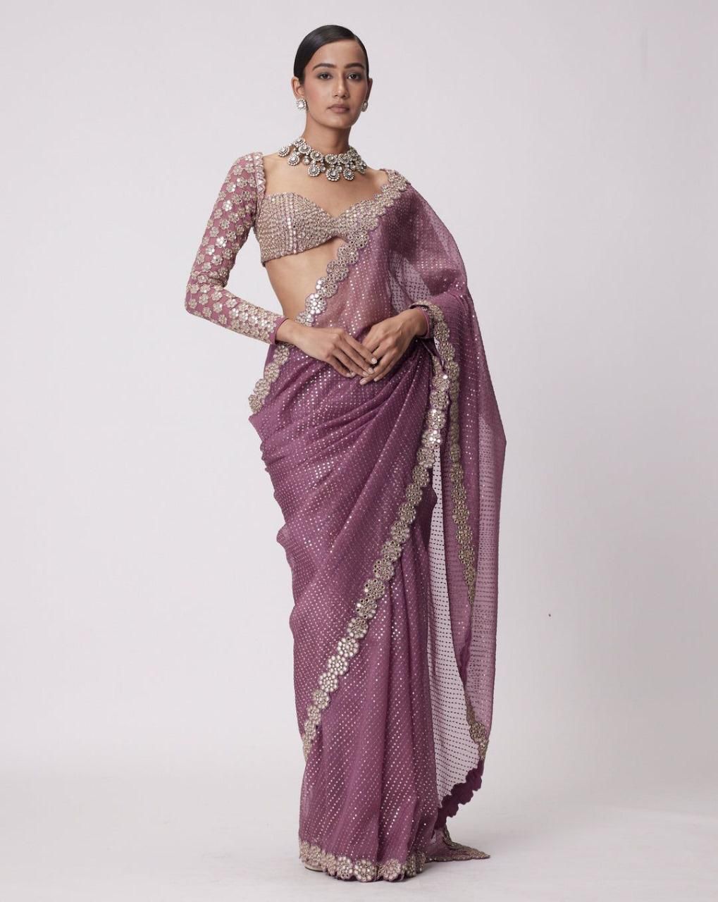 Beautiful all over embroidery sequence georgette saree - Swaraas