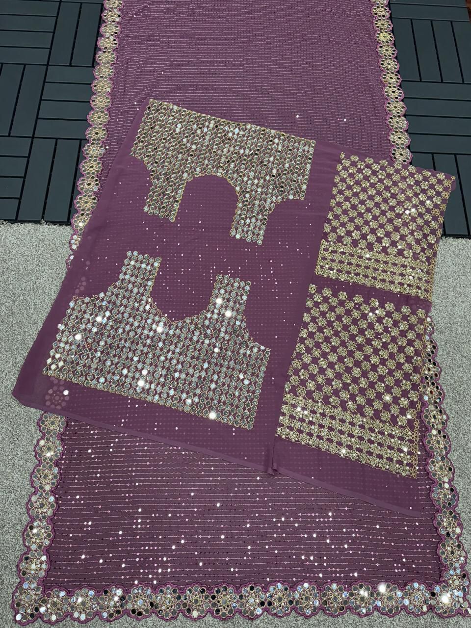 Beautiful all over embroidery sequence georgette saree - Swaraas