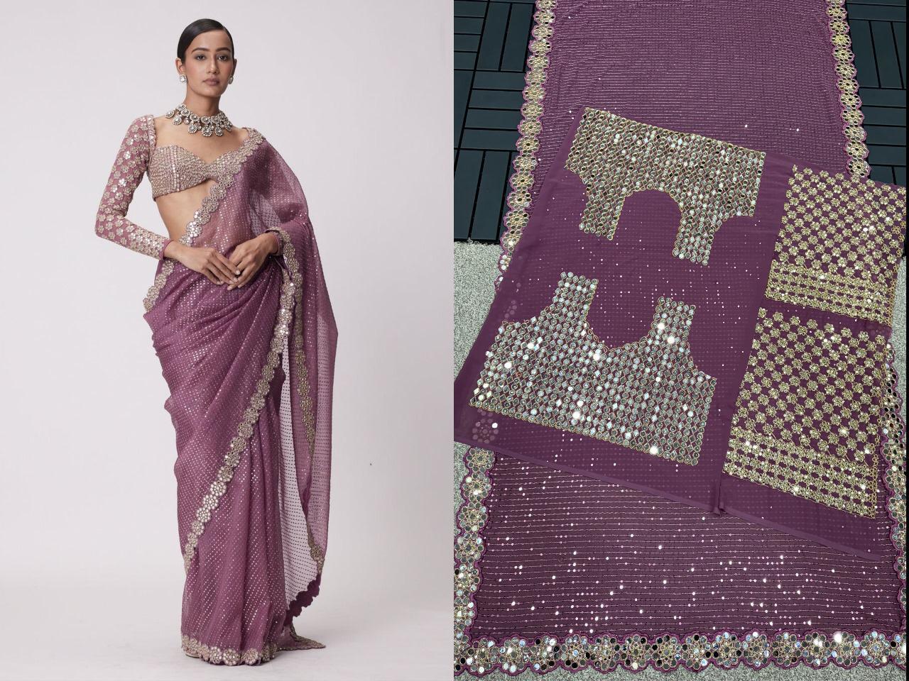 Beautiful all over embroidery sequence georgette saree - Swaraas