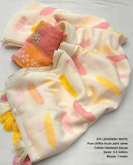 Pure Chiffon Saree with All-Over Brush Stripe Print & Matching Blouse – Lightweight Elegant Drape | Swaraas.in