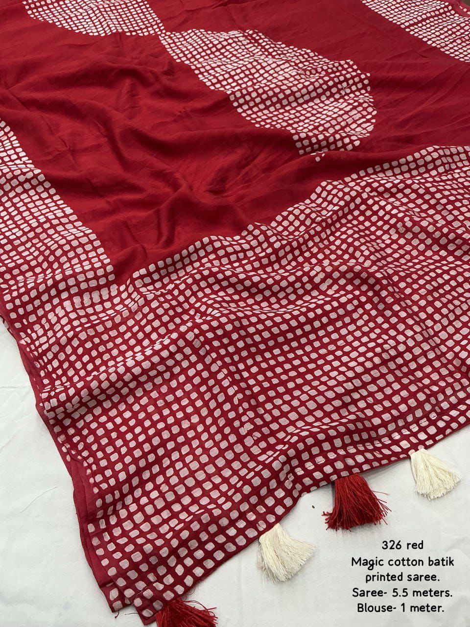 Pure Chanderi Cotton Saree with Traditional Batik Print & Matching Blouse – Lightweight Ethnic Wear | Swaraas.in