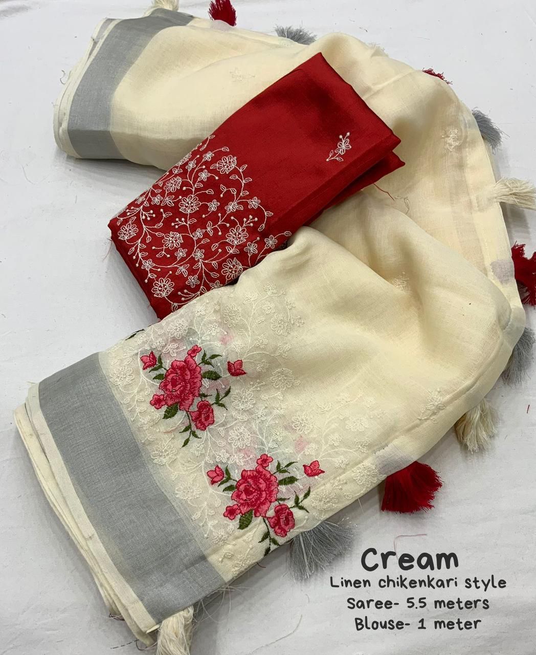 Pure Linen Saree with Elegant Silver Zari Pattu Border & Matching Blouse – Handloom-Inspired Ethnic Wear | Swaraas.in