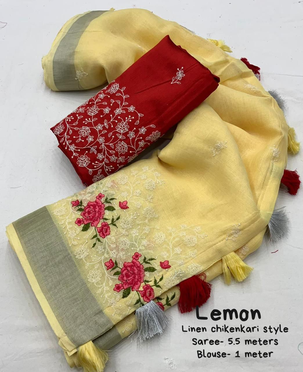 Pure Linen Saree with Elegant Silver Zari Pattu Border & Matching Blouse – Handloom-Inspired Ethnic Wear | Swaraas.in
