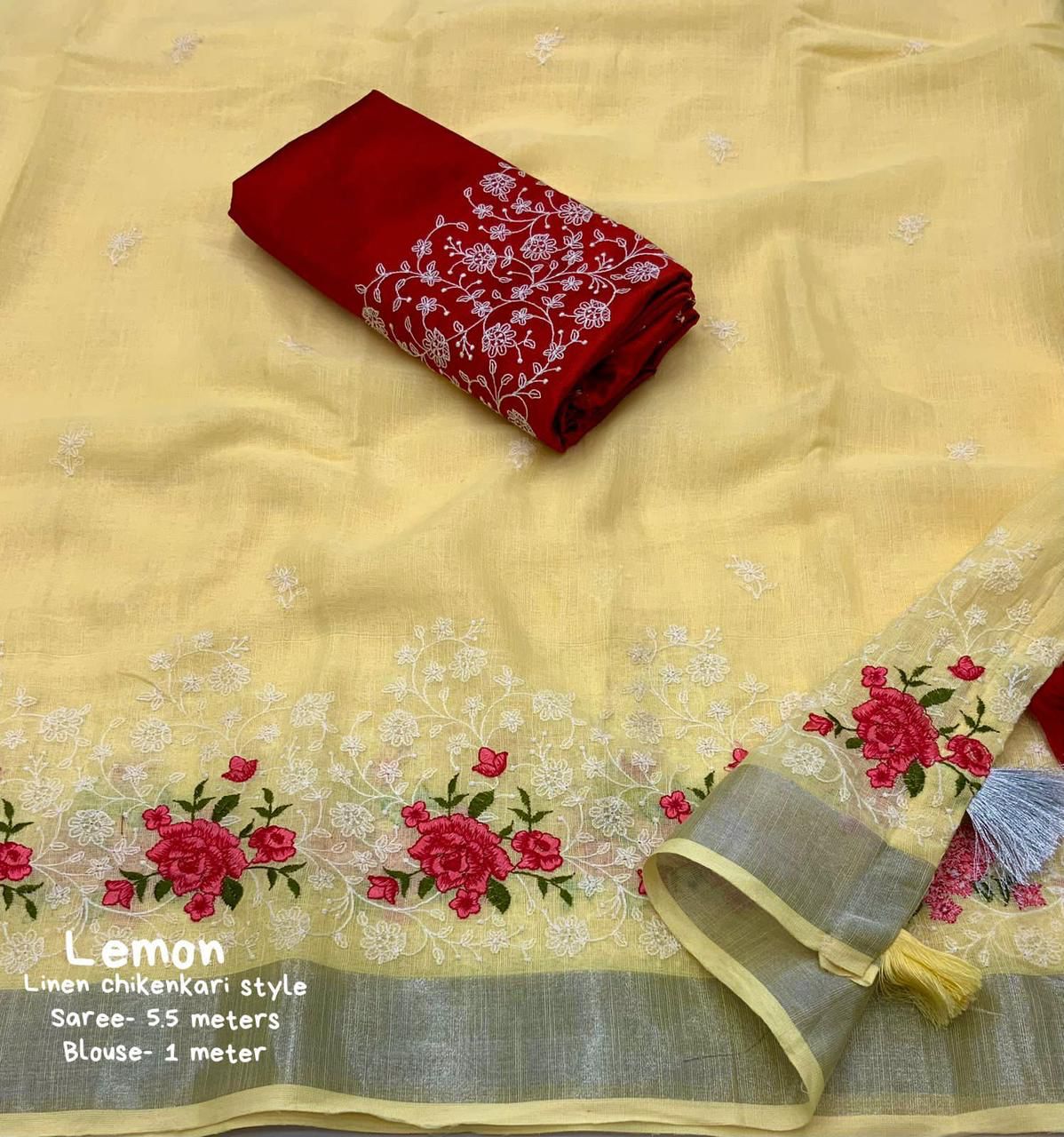 Pure Linen Saree with Elegant Silver Zari Pattu Border & Matching Blouse – Handloom-Inspired Ethnic Wear | Swaraas.in