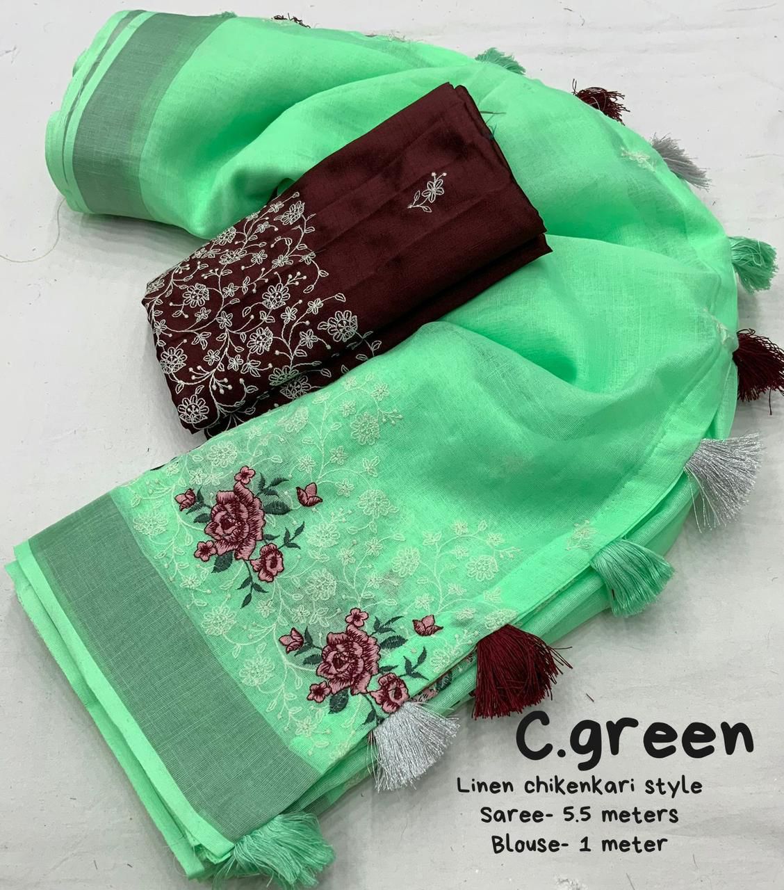 Pure Linen Saree with Elegant Silver Zari Pattu Border & Matching Blouse – Handloom-Inspired Ethnic Wear | Swaraas.in