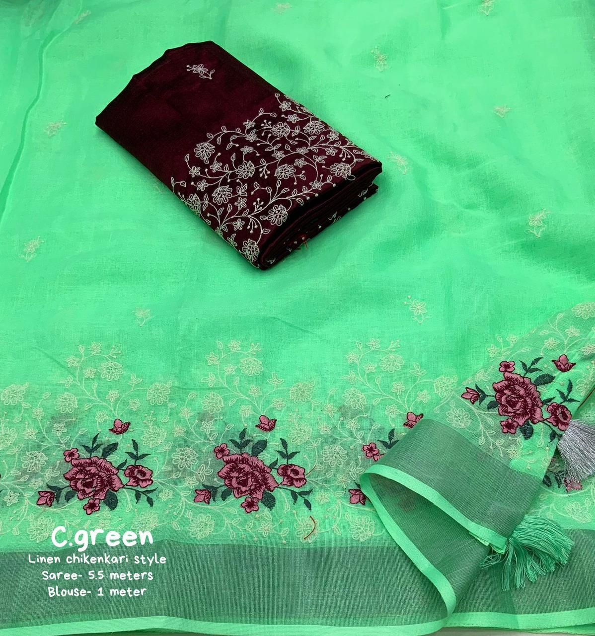 Pure Linen Saree with Elegant Silver Zari Pattu Border & Matching Blouse – Handloom-Inspired Ethnic Wear | Swaraas.in