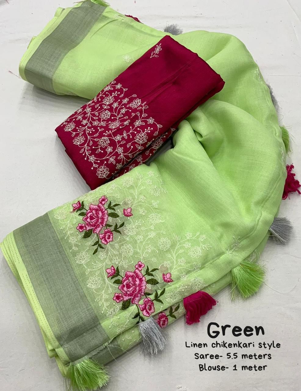 Pure Linen Saree with Elegant Silver Zari Pattu Border & Matching Blouse – Handloom-Inspired Ethnic Wear | Swaraas.in