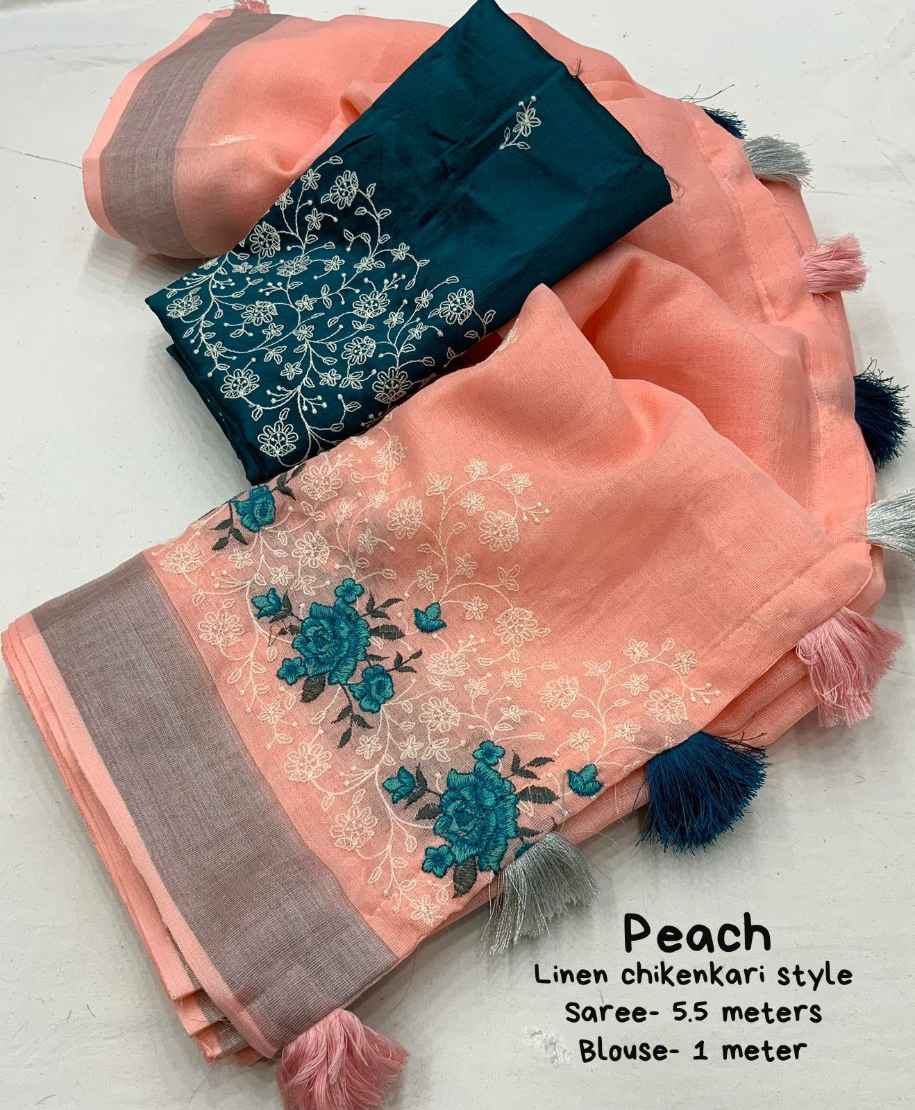 Pure Linen Saree with Elegant Silver Zari Pattu Border & Matching Blouse – Handloom-Inspired Ethnic Wear | Swaraas.in