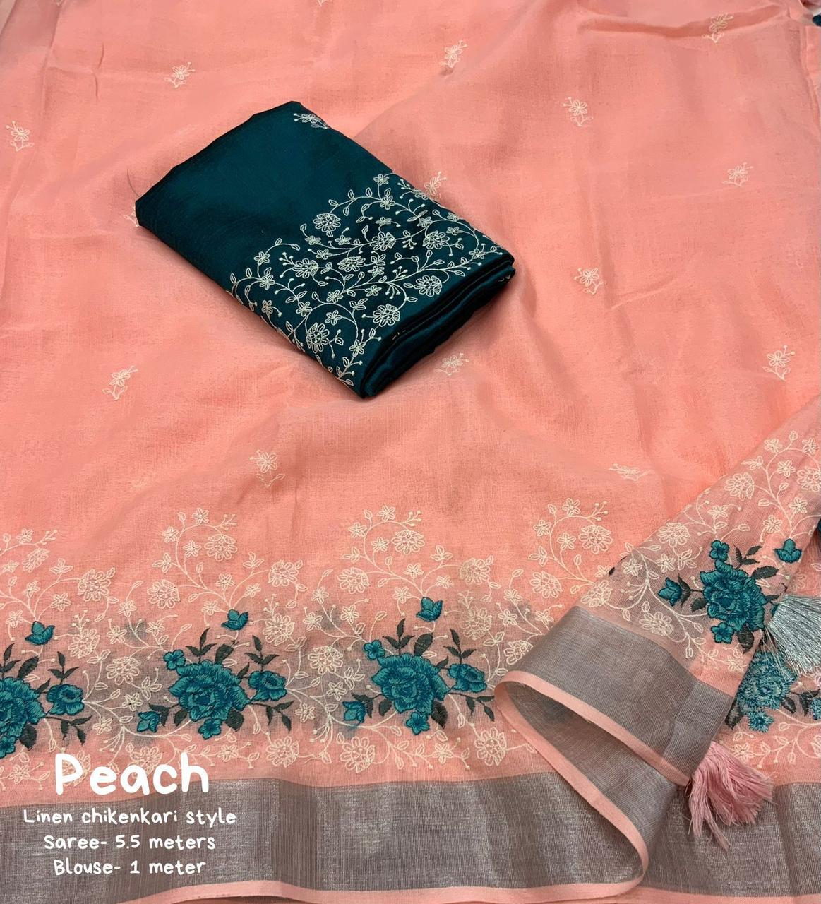 Pure Linen Saree with Elegant Silver Zari Pattu Border & Matching Blouse – Handloom-Inspired Ethnic Wear | Swaraas.in